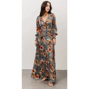 Baltic Born Slate + Rust Floral Olivia Maxi Dress size Medium $76